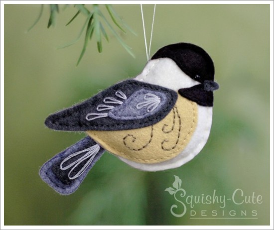 chickadee sewing pattern, chickadee ornament, felt bird