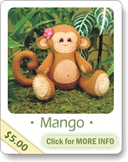 felt monkey, sewing pattern, monkey pattern, hand sewing, pdf pattern