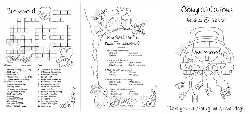 wedding coloring books, wedding activity books, wedding coloring sheets, wedding goodie bags