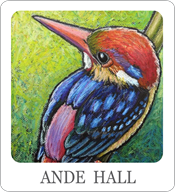ande hall, bird paintings, oil pastel birds