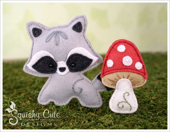 felt mushroom, mushroom sewing pattern, free sewing pattern, woodland plushie, woodland sewing pattern, felt mushroom template, whimsical mushroom, baby raccoon, raccoon sewing pattern, felt raccoon