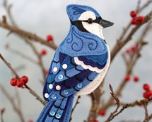 blue jay sewing pattern, felt bird ornament, blue bird, felt blue jay, sewing tutorial, easy bird pattern