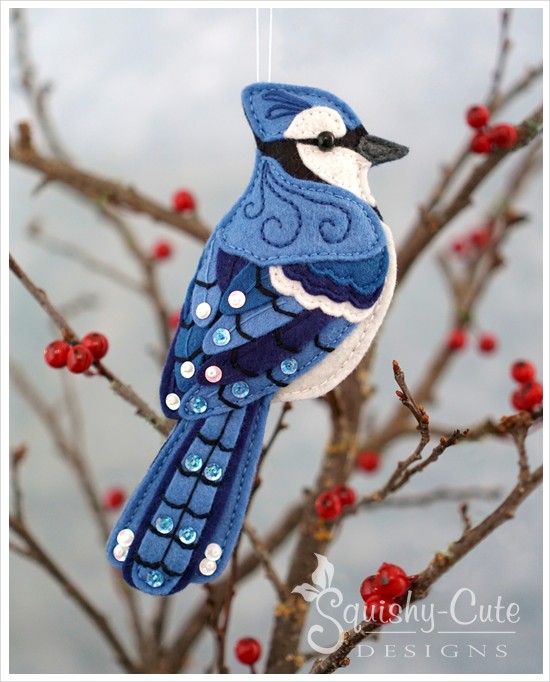 blue jay sewing pattern, felt bird ornament, blue bird, felt blue jay, sewing tutorial, easy bird pattern