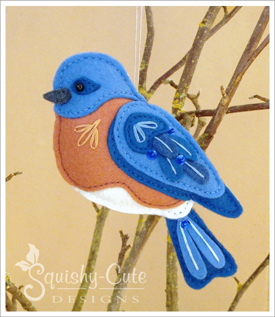 bluebird pattern, felt bluebird, bluebird ornament, sewing pattern, backyard birds, bird ornament