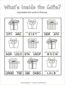 Christmas word scramble for kids, word scramble for kids, Christmas party games, Christmas party activities, Christmas coloring pages