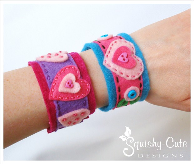 homemade valentine ideas, felt hearts, felt bracelet, free pattern, valentine crafts, kid craft ideas