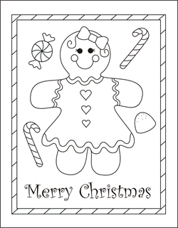 gingerbread girl coloring card, gingerbread man coloring card, gingerbread boy coloring page, Christmas coloring cards, free coloring cards