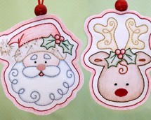 embroidery patterns, embroidery design, Santa Claus, Rudolph, reindeer, handmade ornaments, embroidered ornaments