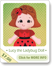 felt doll pattern, ladybug doll, plush doll, rag doll pattern