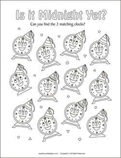 matching games for kids, new years activities for kids, new years party games, new years coloring pages, new years eve coloring pages