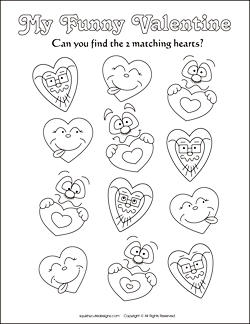 matching games for kids, valentine coloring pages, valentine coloring sheets, valentine activities for kids, valentine party games, free printable activities for kids, hearts
