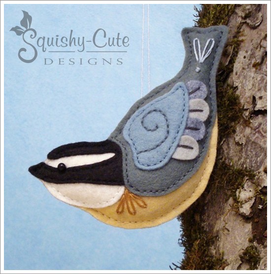 nuthatch, backyard birds, sewing pattern, felt nuthatch, bird ornament