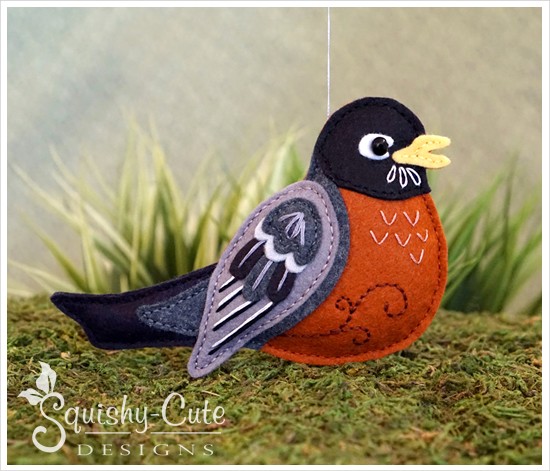 robin sewing pattern, felt bird ornament, american robin, felt robin, sewing tutorial, easy bird pattern