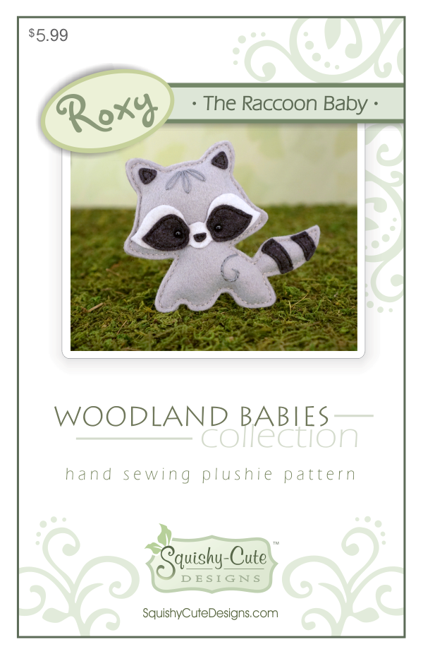 raccoon sewing pattern, felt raccoon, baby raccoon, raccoon plushie, raccoon stuffed animal, woodland pattern, ornament pattern