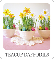 teacup crafts, paper daffodils, teacup ideas, Easter ideas, spring wedding ideas, spring birthday parties, spring baby showers, spring bridal shower, paper flower tutorial, Easter centerpieces, spring wedding centerpieces, Easter place settings