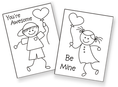 printable Valentine cards for kids, free printable valentine cards, valentine coloring cards, free coloring cards, valentine exchange cards, classroom valentine cards, valentine's day exchange cards, homemade valentine cards, mini valentine cards, stick people coloring