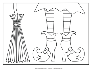 free halloween coloring pages, halloween coloring sheets, witch coloring pages, witches broom, witches shoes